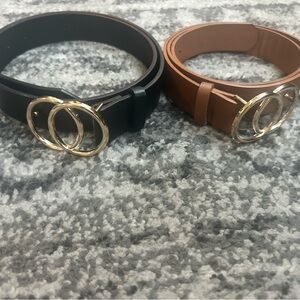 Elegant Black and Brown Belt Set with Gold Buckles